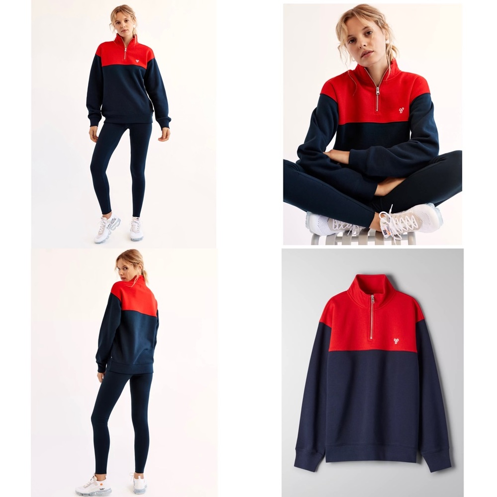 Aritzia TNA Warm-Up Sweater Sweatshirt Size XS Blue Red Fleece Spring Fall